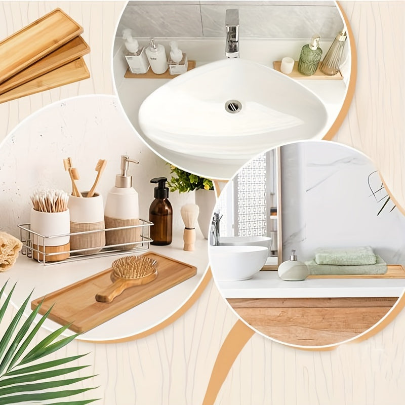 1 piece bamboo serving tray with rounded edges, ideal for bathroom or dresser use.