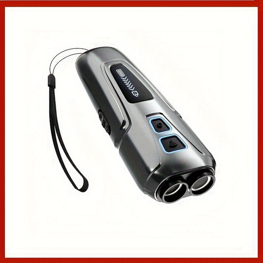 Powerful dog repeller with LED flashlight, rechargeable via USB for effective bark control.