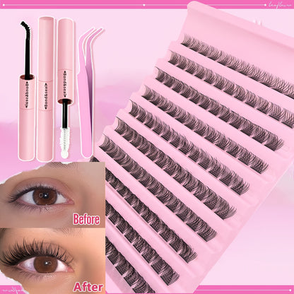 Cozy Lash-120 Cluster Kit - Natural Style, 0.07mm thick, 10-18mm length, D curl, DIY eyelash extensions with glue, alcohol-free, perfect for anime & cat eye looks. Natural style lashes with