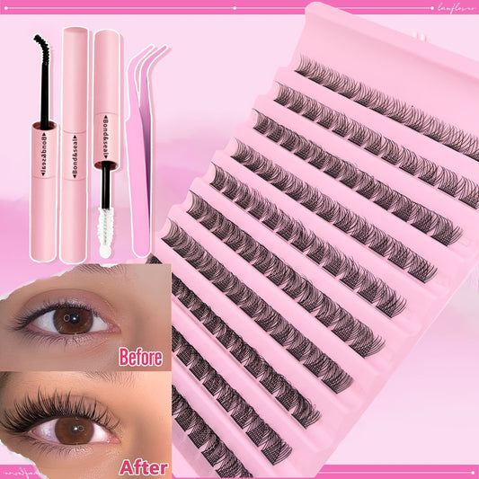 Cozy Lash-120 Cluster Kit - Tabiiy uslub, 0.07mm qalinlik, 10-18mm uzunlik, D curl, yopishtiruvchi bilan DIY kirpik kengaytmalari, alkogolsiz, anime va mushuk ko'z ko'rinishlari uchun mukammal. Tabiiy uslubdagi kirpiklar bilan