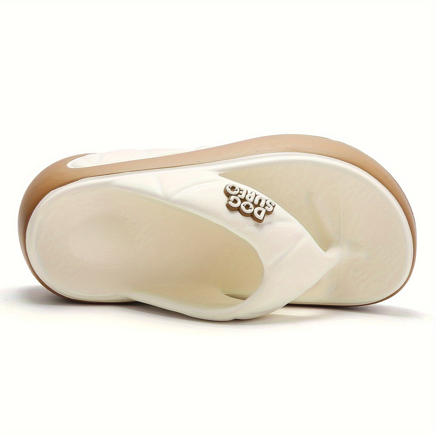 Women's stylish EVA flip-flops with arch support in cream & brown design for outdoor wear.