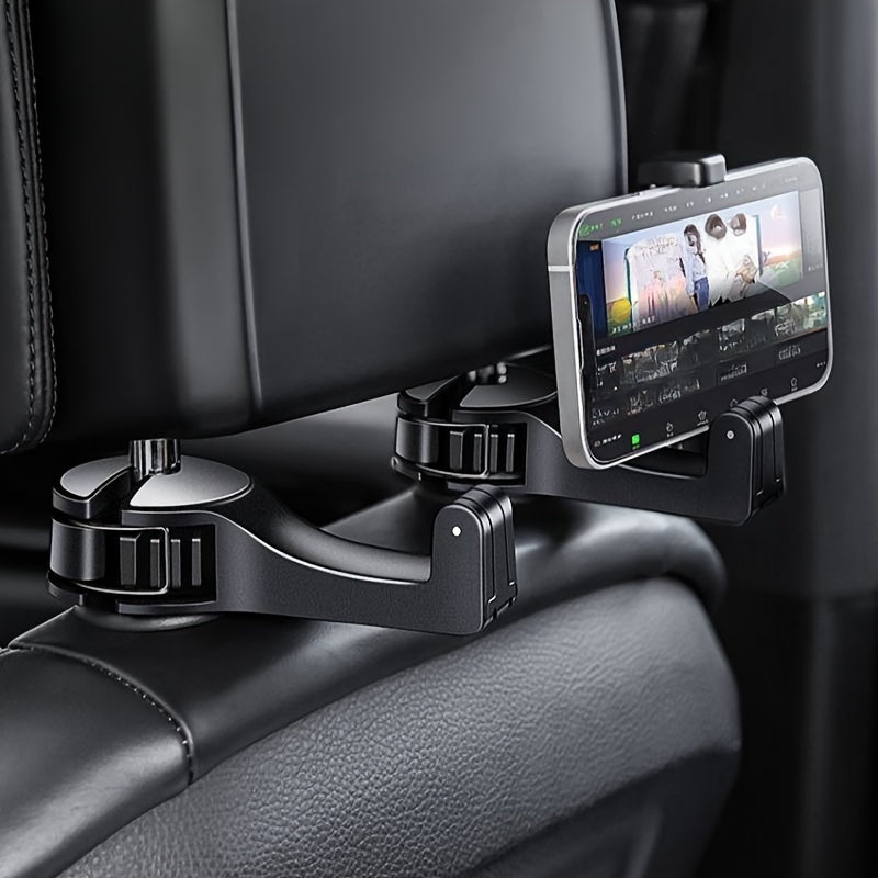 Car mobile phone holder with hidden hook for backrest and multifunctional rear headrest holder.