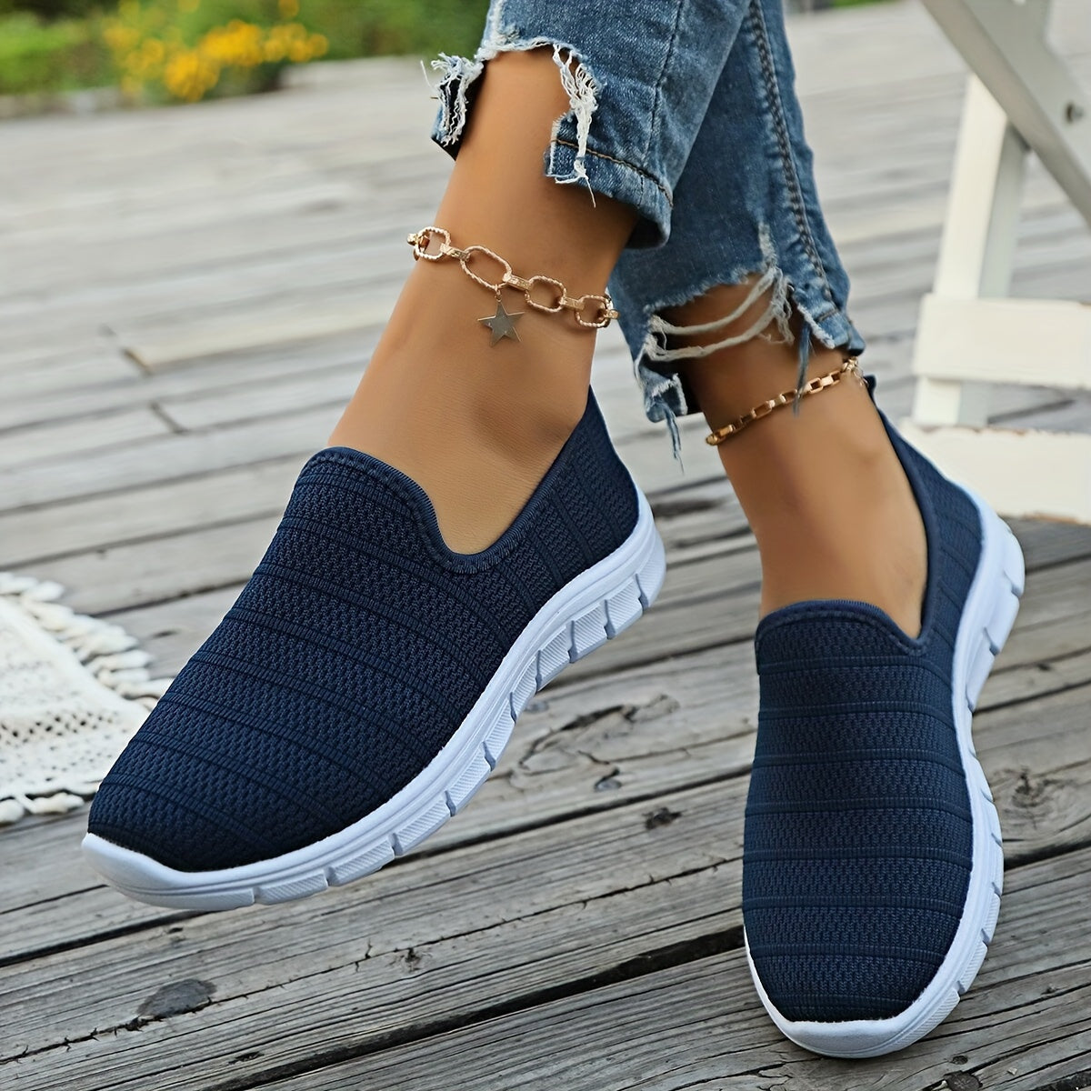 Women's Breathable Slip-On Casual Sock Sneakers, Lightweight Outdoor Sports Shoes in plus size.