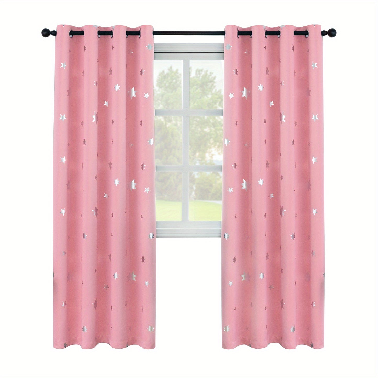 Blackout curtains with star foil print for bedroom, thermal insulated and room darkening.