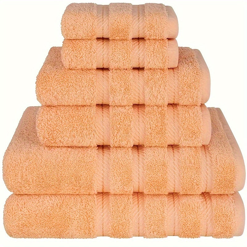 6-piece velvet towel set, thick and soft, absorbent. Suitable for home, hotel, etc. Includes towels in sizes 140.0*70.0cm, 75.01*34.01cm, and 34.01*34.01cm.