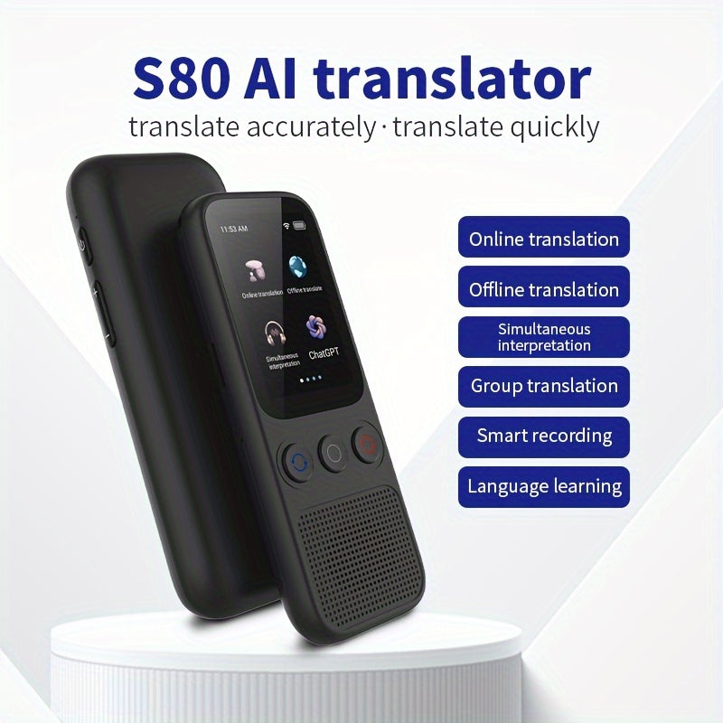 Two-way voice translator for 138 languages, with HD touch screen for travel, business, and study.