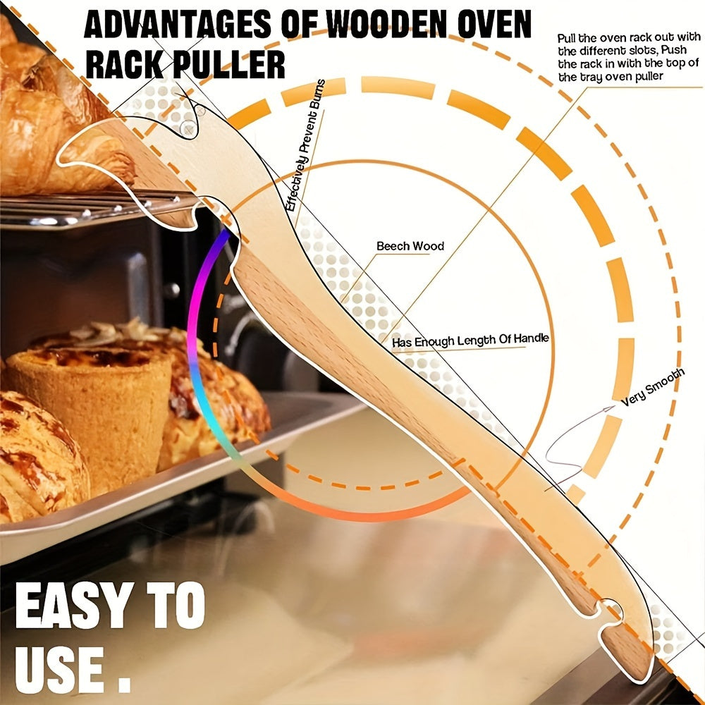 Prevent Scalds with our Safe Wooden Oven Rack Puller - Long Handle for Easy Removal from Kitchen & Toaster Ovens, Air Fryers.