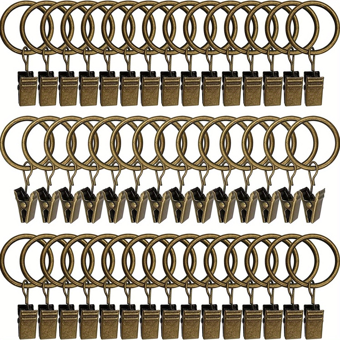 A collection of 44 luxurious golden curtain rings and clips, including both hooks and rings, designed to fit 5/8 inch curtain rods.