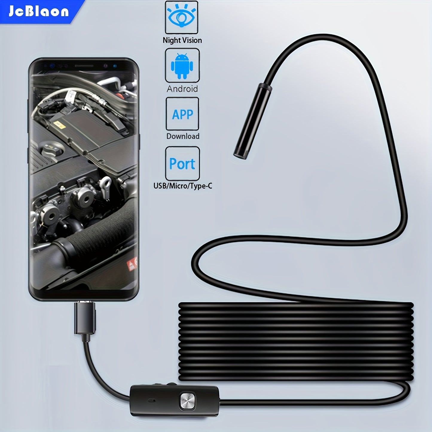 1m/2m adjustable soft wire endoscope camera with 7mm diameter, compatible with Android Type-C USB. Suitable for car inspection with 640*480P resolution.