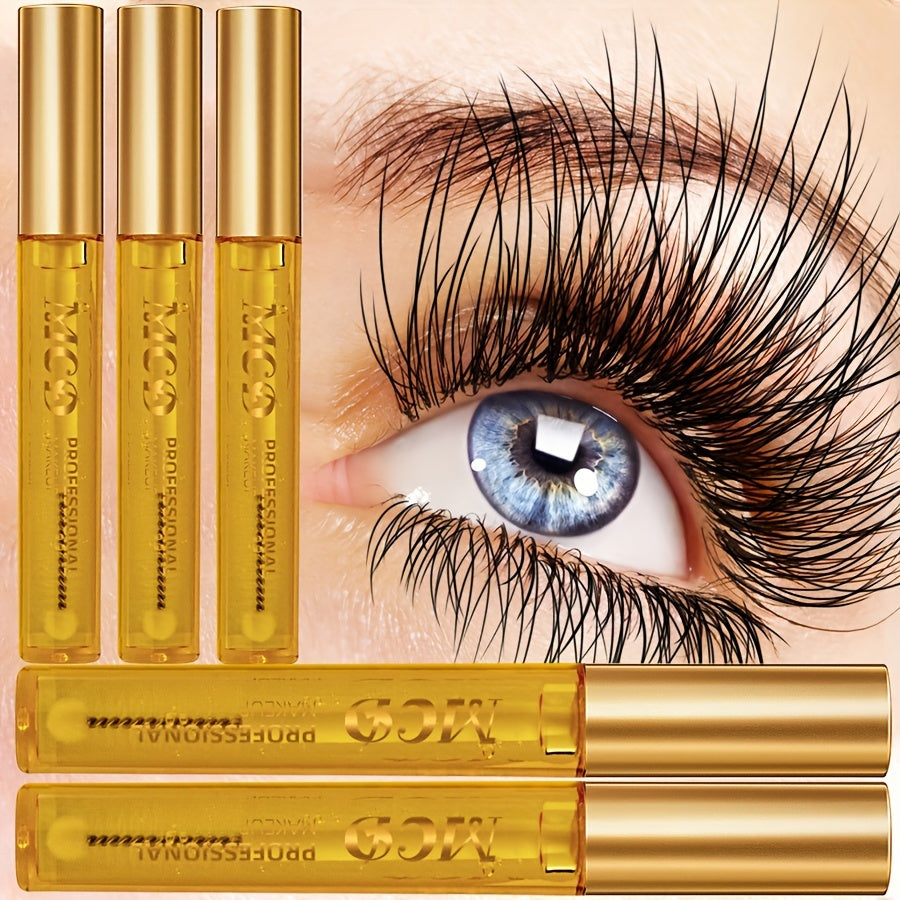 5 pieces of Nourishing Eyelash Serum containing natural ingredients that enhance slender and curling eyelashes, in the form of a gel mascara cream.