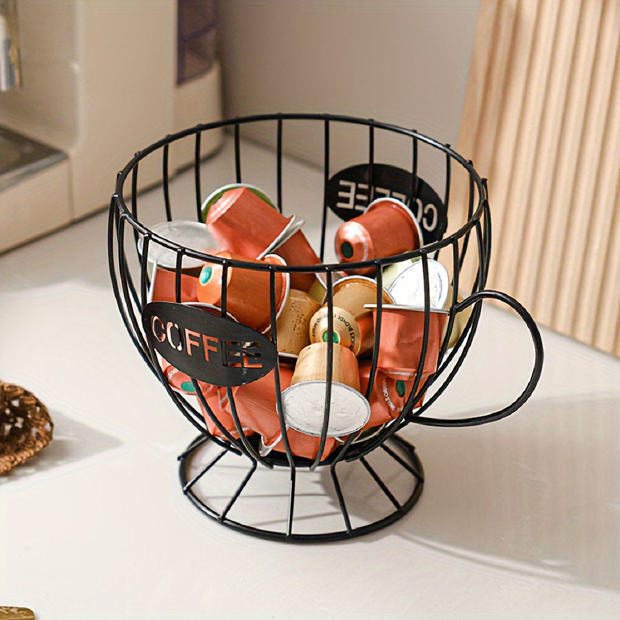 Single black Nordic-style coffee capsule rack for storing snacks and candies in a light luxury home or coffee shop bar display.