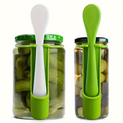 Set of 5 plastic pickle forks for sour cucumbers, olives, and jars - perfect gift for pickle lovers.