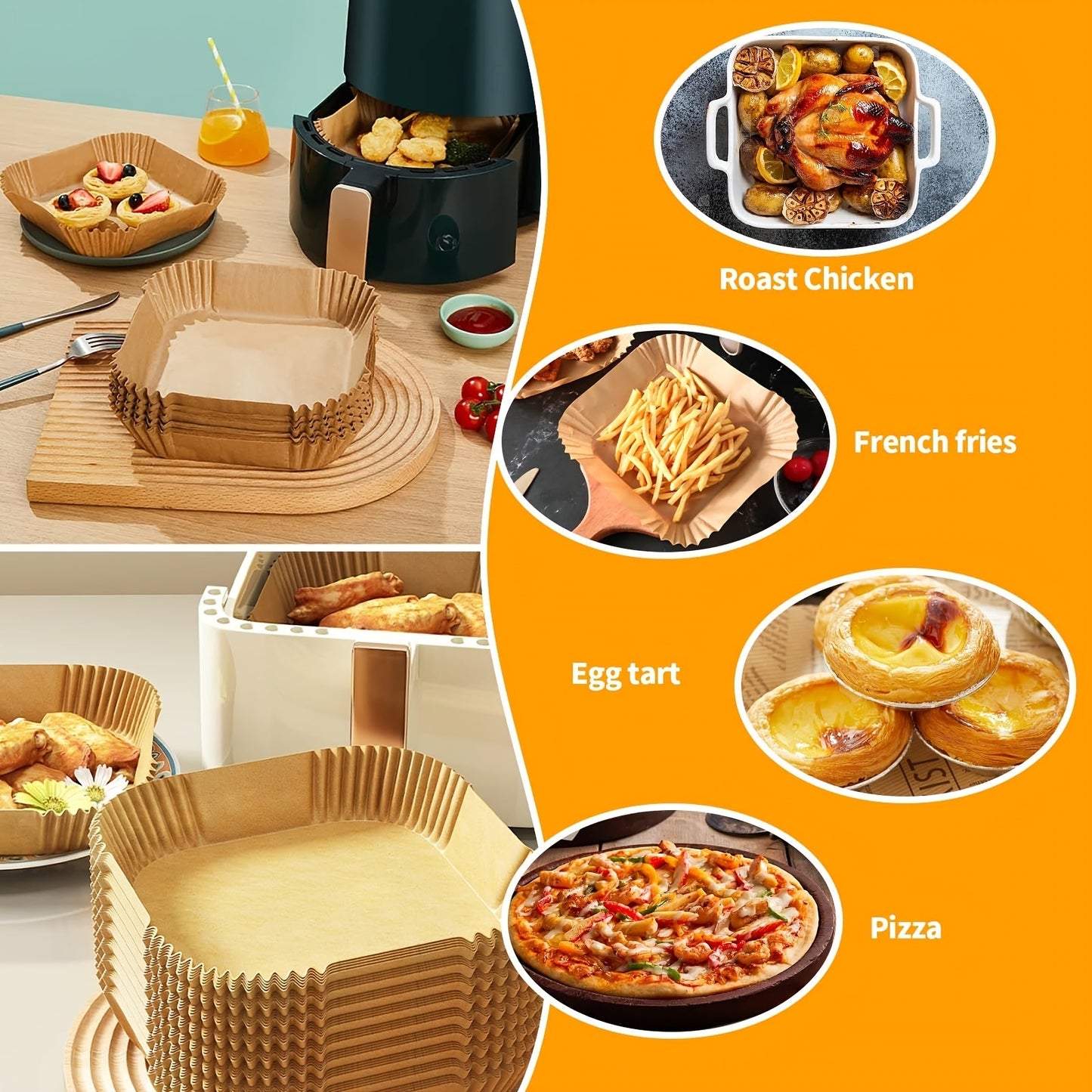 Square Non-Stick Air Fryer Liners - Pack of 50, Convenient Cleaning, Cooking without Oil, Versatile for Oven and Microwave - Perfect for Home and Professional Kitchens, Air Fryer Liners for Healthy Meals.