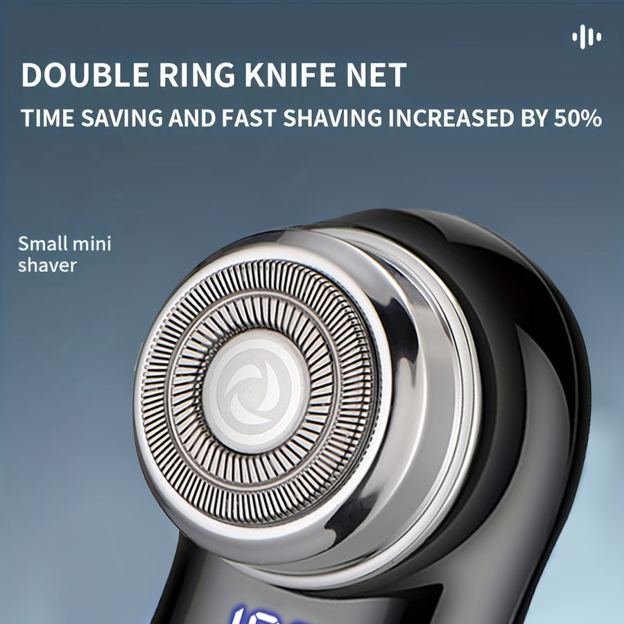 Compact and portable men's electric shaver with USB charging, digital display function. Ideal for business trips and makes a great holiday gift for men.