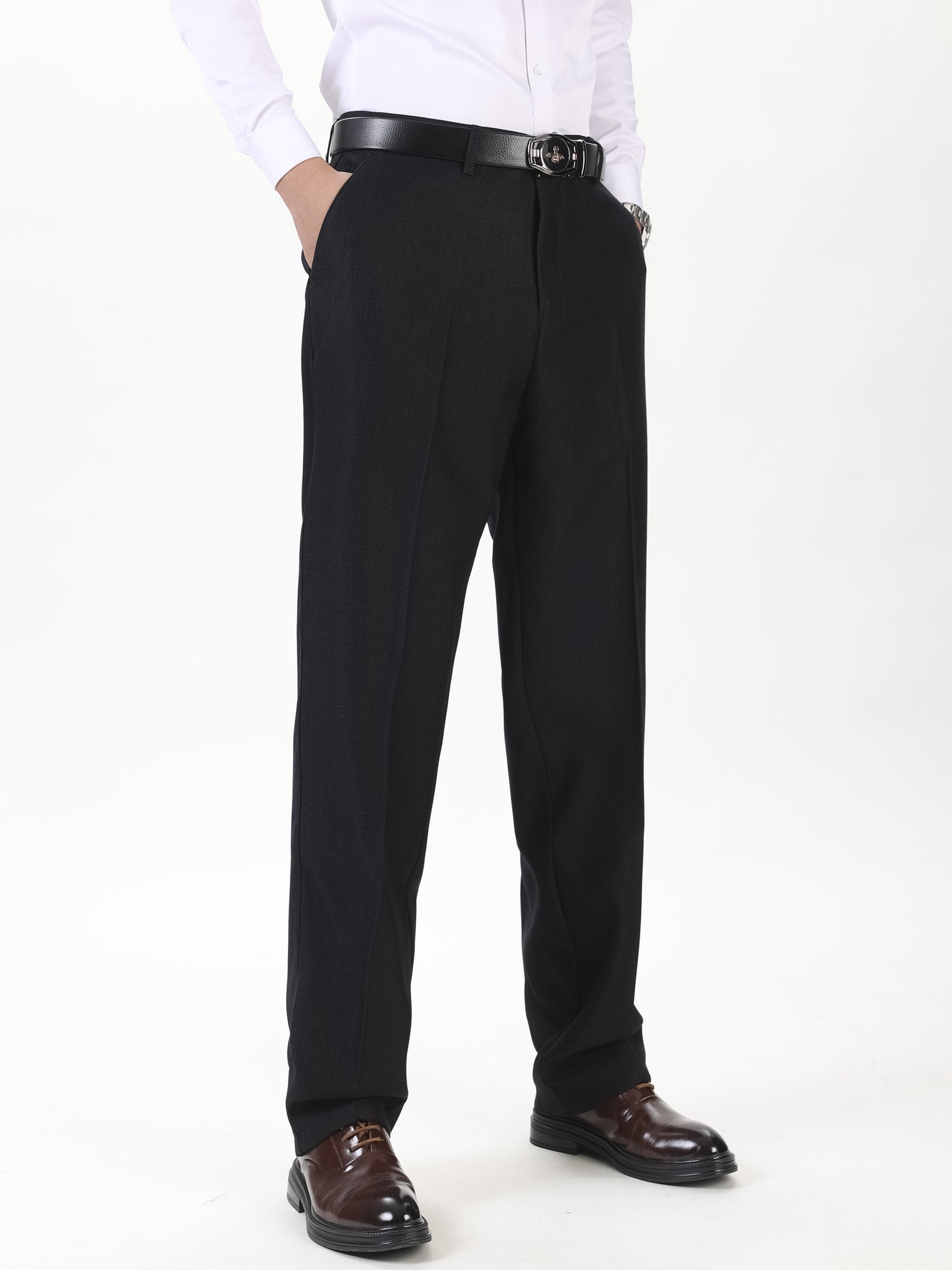 Plus Size Slim-Fit Men's Dress Pants, Solid Color, High-Quality Polyester Blend, Straight Leg, Pockets, Machine Washable, Business & Casual, 0XL-5XL