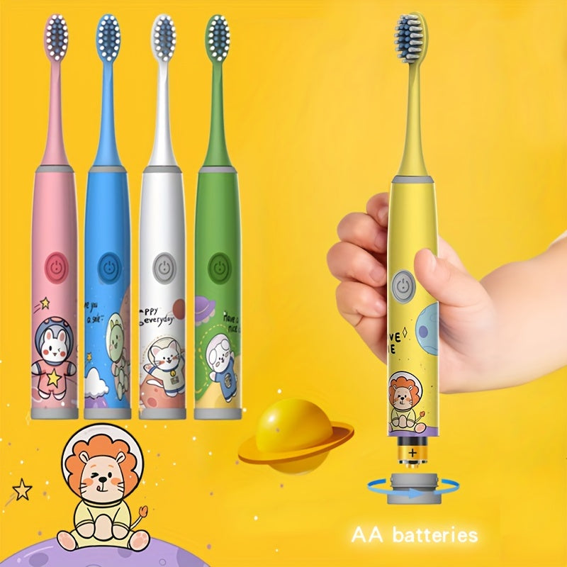 Kids Space Series Electric Toothbrush TKM-3-D for ages 3-15 features 5 modes, long battery life, gentle bristles, and a smart timer. Battery operated (battery not included).