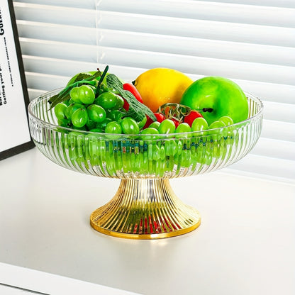 Beautiful acrylic fruit bowl with golden rim and luxurious texture. Perfect for snacks, candy, and fruits. Ideal for home decor, weddings, parties, and table centerpiece.