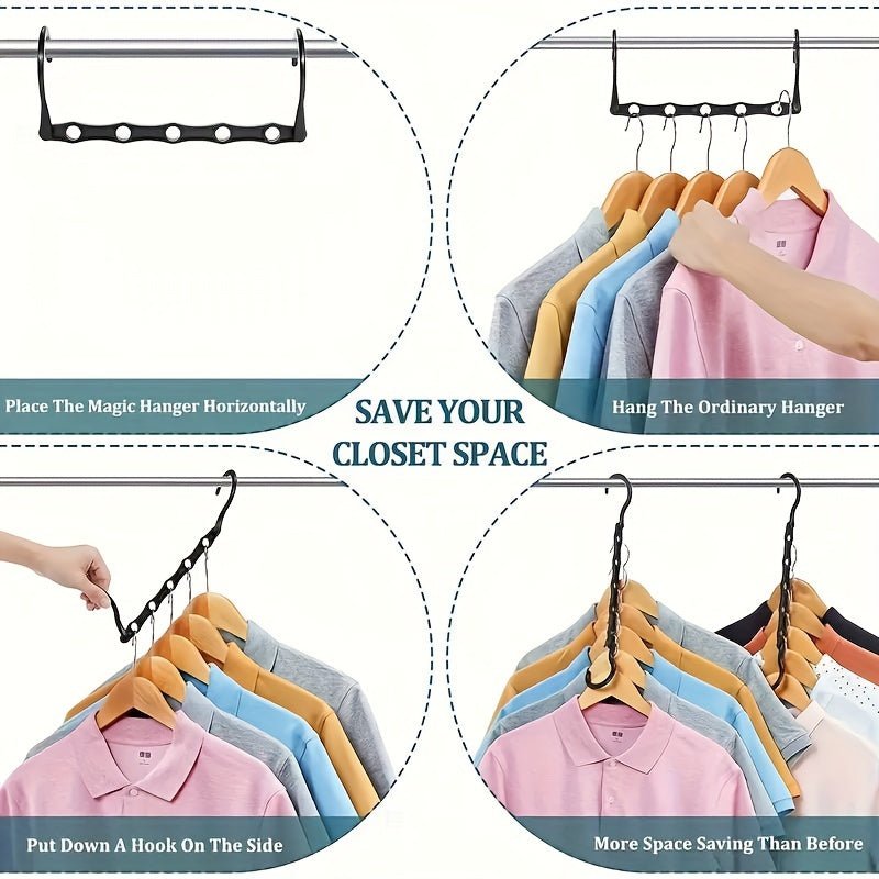 5 or 10 pieces of Rotatable Folding Plastic Clothes Hangers, Versatile Five Hole Space Saving Wonder Hangers, Closet Organizer for Bedroom Decor and Drying Racks.