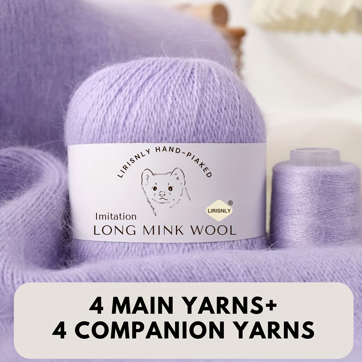 4pcs of faux mink wool and long wool totalling 280g, with 50g faux mink wool and 20g companion thread each. Skin-friendly and warm, suitable for knitting scarves, sweaters, hats, etc.