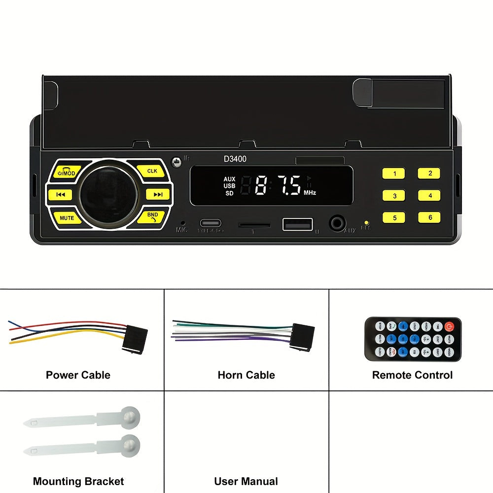 Podofo D3400 12V Car Stereo with FM/USB/SD/AUX-IN, Mobile Phone Holder, Remote Control, 45Wx4 Amplifier, MP3/WMA/CDDA Audio Playback, Easy Installation Kit - Black