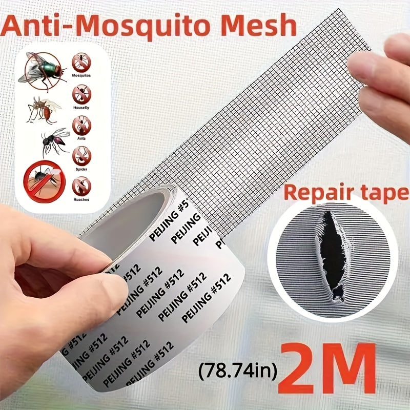 Repair tape for mosquito screens - 1 roll of plastic mesh patch for window and door net, designed for covering holes in bedroom adhesive gauze curtains.