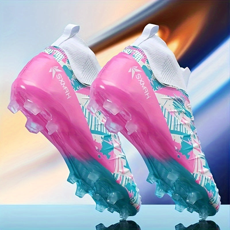 Men's high-performance football boots with solid pattern, lace-up closure, PU upper, and TPU sole for all-season athletic and outdoor soccer usage.