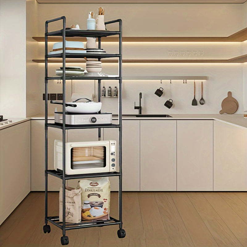 Multifunctional 6-Tier Metal Storage Cart on Wheels - Ideal for Organizing Kitchen, Bathroom, Living Room & Balcony