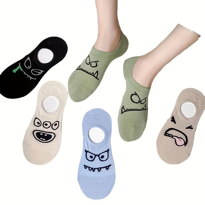 5 pairs of humorous expression socks for women, comfortable and lightweight invisible stockings.