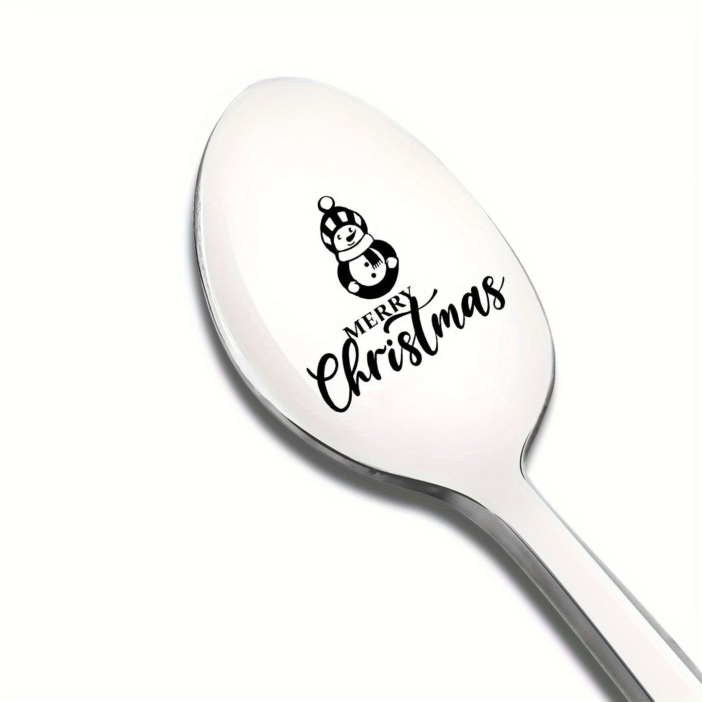 Get a set of two stainless steel spoons with laser-engraved long handles featuring a festive Merry Christmas design. These spoons are great for Halloween or Christmas gifts, themed party favors, and are perfect for friends, family, classmates, and