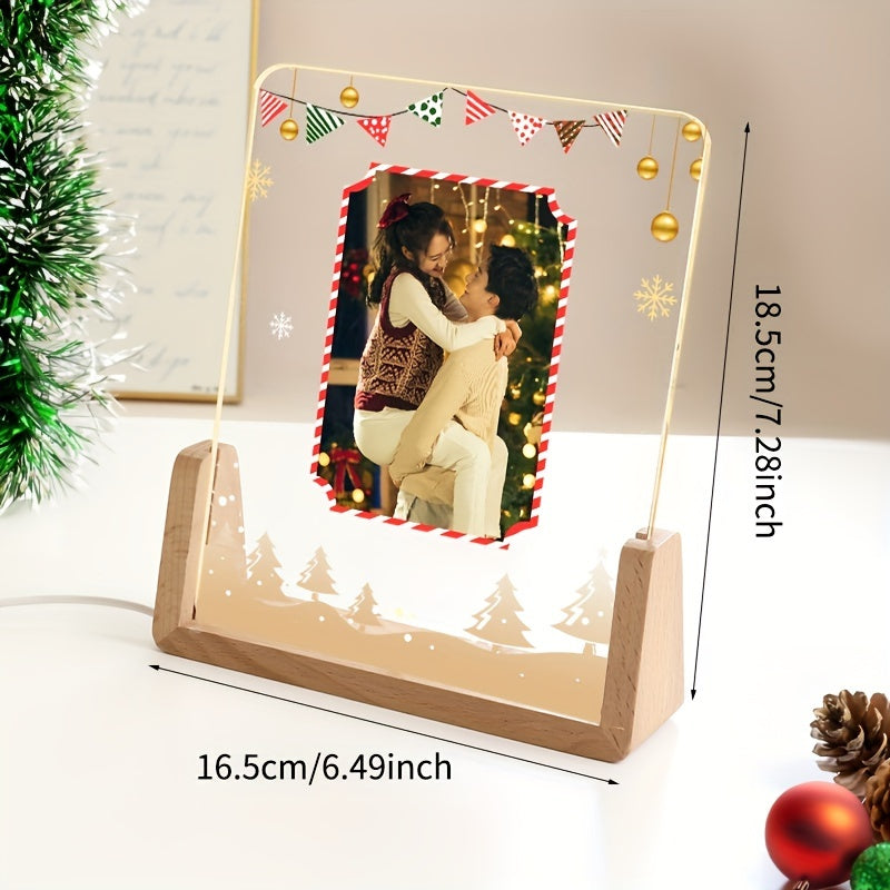 Elegant transparent acrylic photo frame featuring a glowing heart, perfect for Christmas, Valentine's Day, and anniversary gifts. Create your own personalized picture display stand with this DIY frame, ideal for showcasing youngsters' memories and