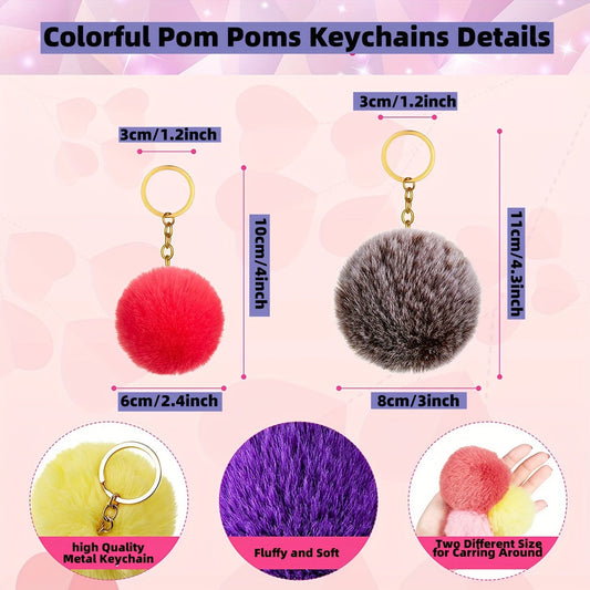 Fifty pieces of brand new imitation lazy rabbit plush pom-poms with key chains, featuring fluffy artificial fur and perfect for DIY jewelry accessories. These bag pendants are ideal for women and girls.