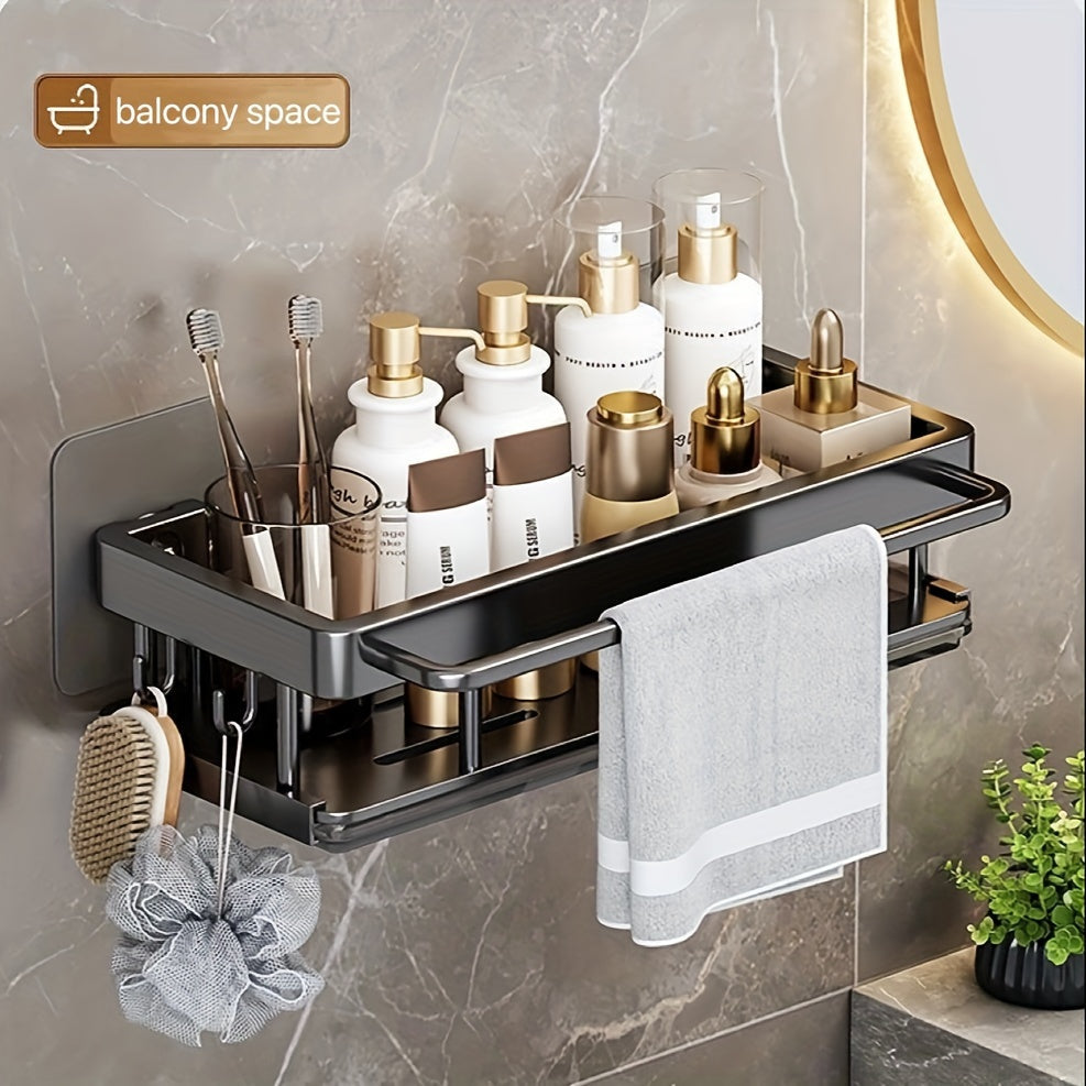 Space-saving kitchen and bathroom sink organizer with towel rack available - Made of durable plastic and metal. This multi-functional wall-mounted storage solution is perfect for sponges, soap, and cleaning tools. Includes drainage slots and under sink