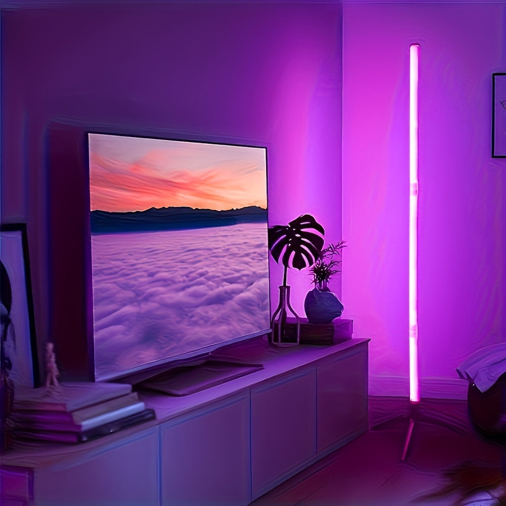 Shustar smart floor lamp features RGB lighting and remote control. Ideal for living rooms, bedrooms, and game rooms.  USB-powered with Scandinavian design.