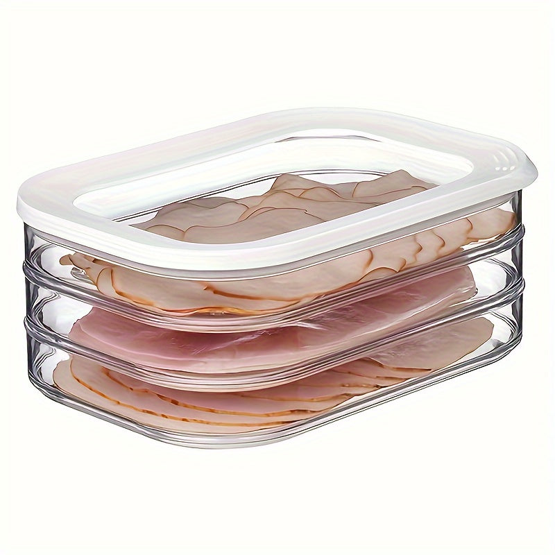 1-piece storage container with 3 layers made of PET plastic for cold cuts. This leak-proof and reusable sealed box is perfect for storing meat, fruit, and vegetables. Great for organizing and storing items in the kitchen, this container is a must-have