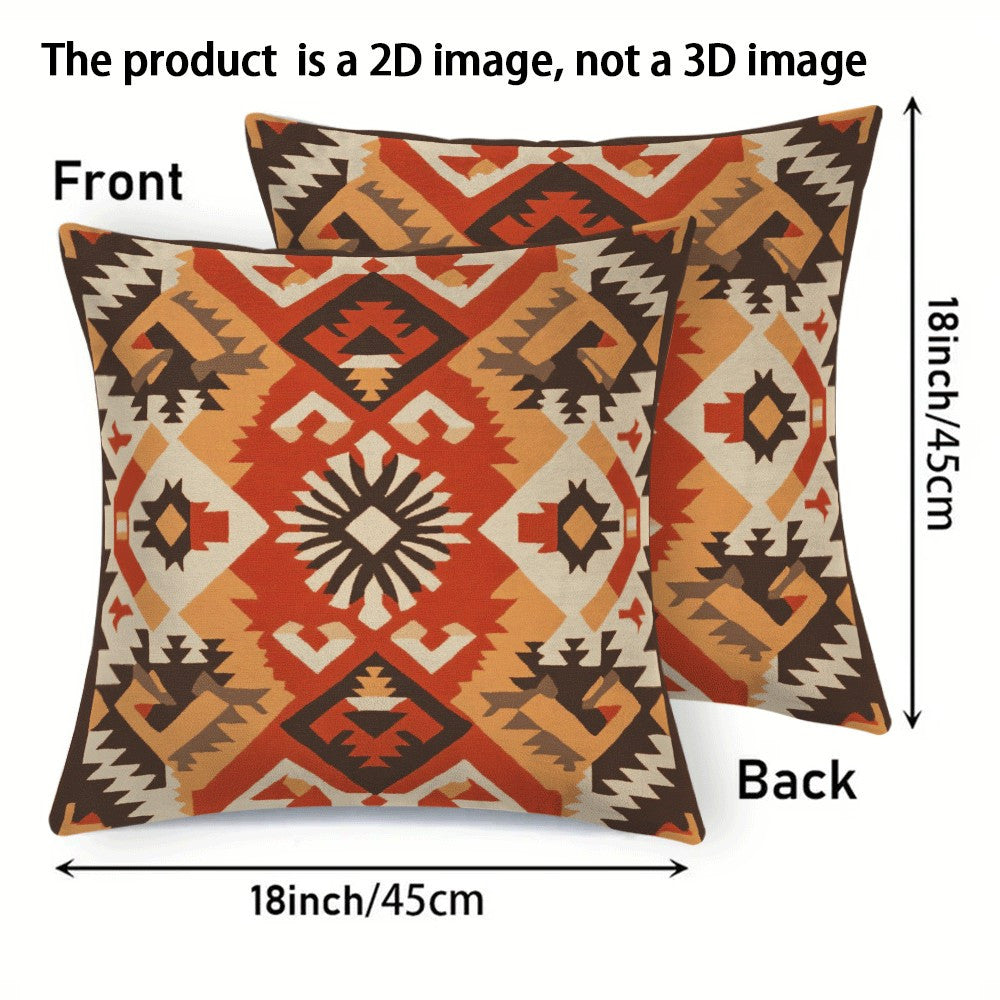 Modern Bohemian Retro Geometric Flannel Pillow Covers, 2-Pack, 45.72x45.72 cm, Zipper Closure, Machine Washable, Ideal for Back Sleepers, Sofa and Outdoor Tent Decor, All-Season Square Cushion Cases (Pillow Inserts Not Included)