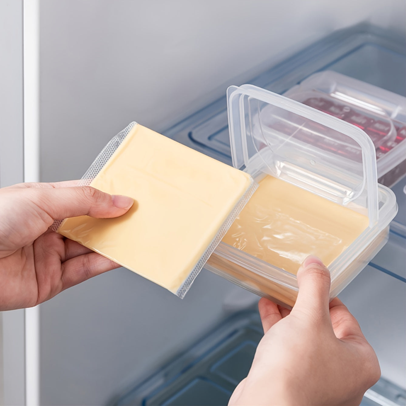 A single package of Polypropylene Cheese Storage Container features a flip top lid and is made of reusable, rectangle multipurpose plastic. This fridge organizer must be hand washed to maintain its quality. It helps keep your cheese fresh and delicious