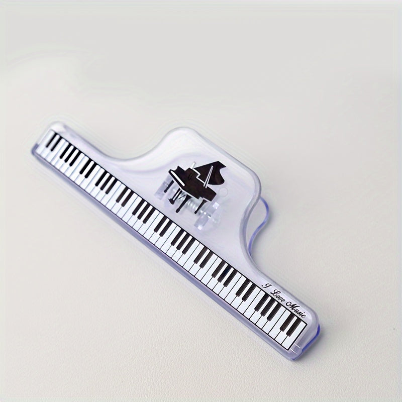 Stylish and durable transparent piano sheet music clips with staff notation. Perfect for organizing piano scores and sheet music. Available in black and clear options. Secure sheet grip.