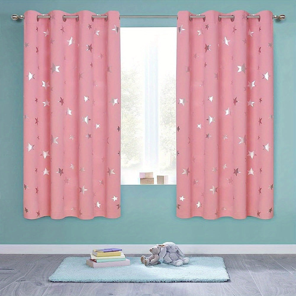 Blackout curtains with star foil print for bedroom, thermal insulated and room darkening.