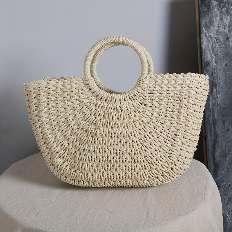 Women's Vintage Crescent Straw Weaving Bag