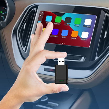 Compact 2-in-1 CarPlay Android Auto Adapter for wireless connectivity and quick pairing with no need for cables. Features USB charging, 4.8GHz WiFi, Wireless 5.0, and compatibility with