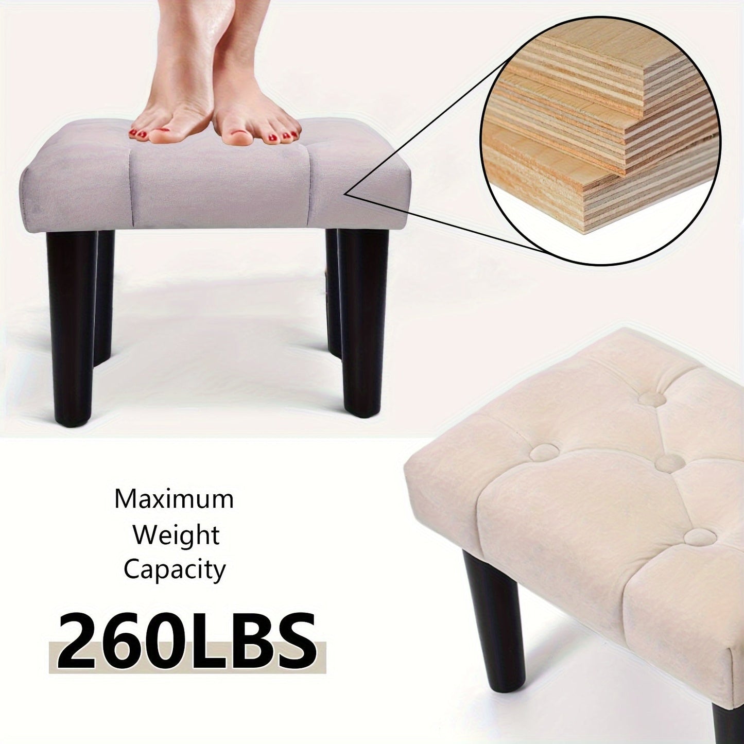 Small Footstool Ottoman, Velvet Soft Ottoman with Wood Legs, Perfect for Extra Seating in Living Rooms, Entryways, and Offices