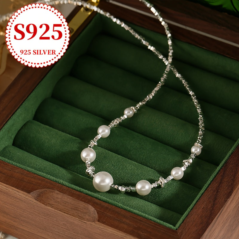 A stunning and one-of-a-kind pearl necklace crafted from lustrous S925 silver, tailored for the modern woman. Ideal for special occasions such as proposals, engagements, wedding anniversaries, and Valentine's Day. This elegant and unique design is a