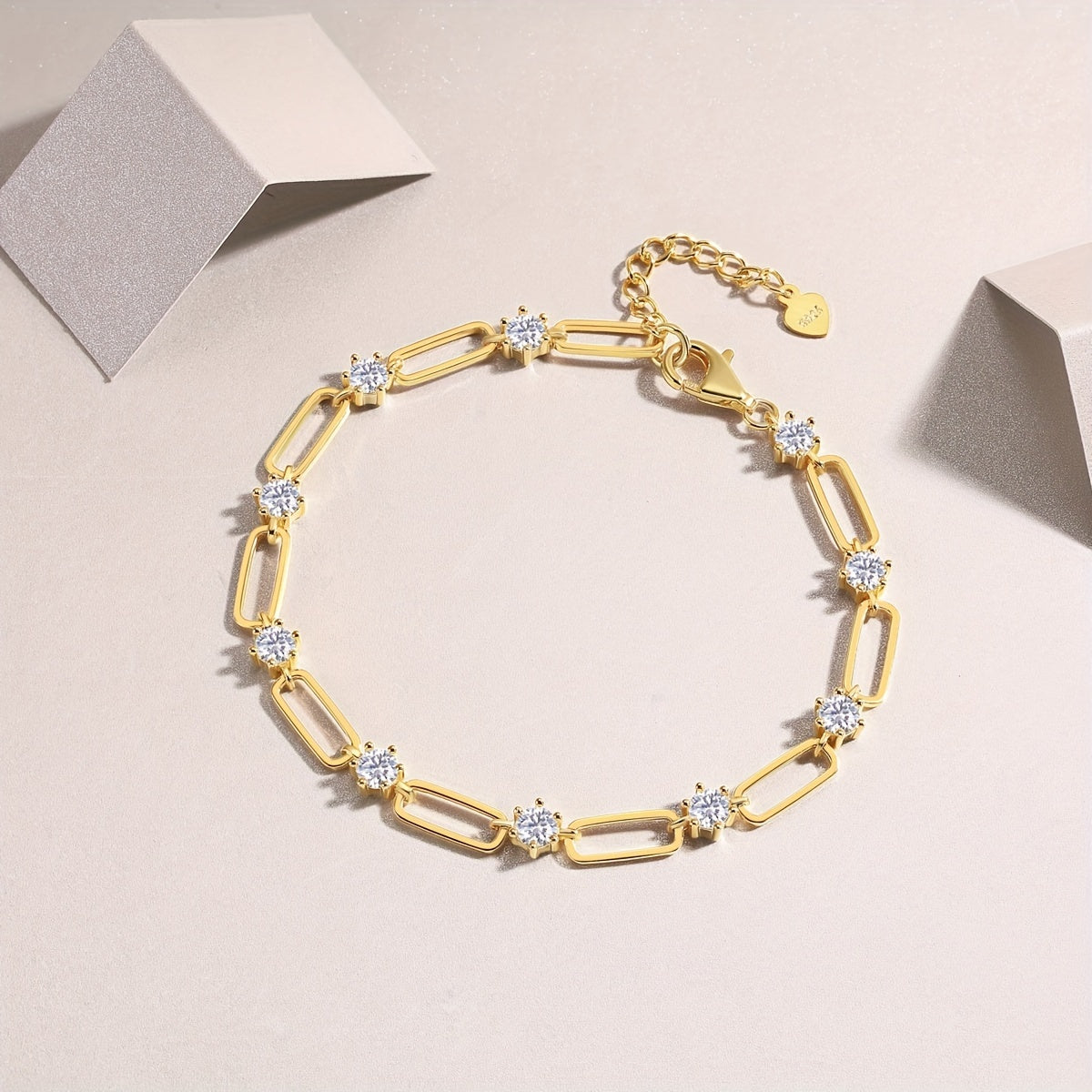 Luxurious 18K Gold-Plated Sterling Silver Bracelet with Stunning Moissanite Accents on a 925 Silver Link Chain - High Quality Unisex Fashion Jewelry Perfect for Anniversary, Wedding, Birthday, or Everyday Wear