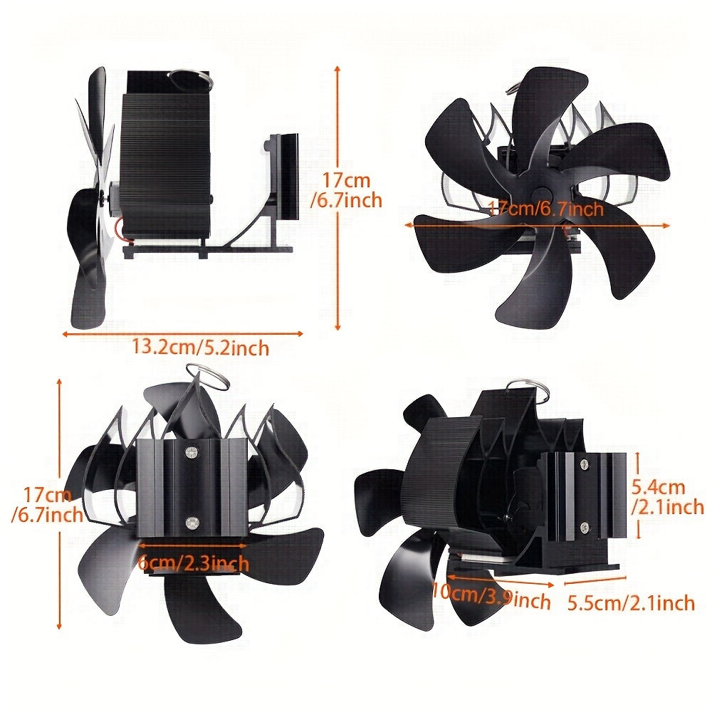 6-Blade Fireplace Fan: Wall-Mounted Thermal Fan for Wood-Burning Stove Fireplaces, Efficient Heat Distribution.