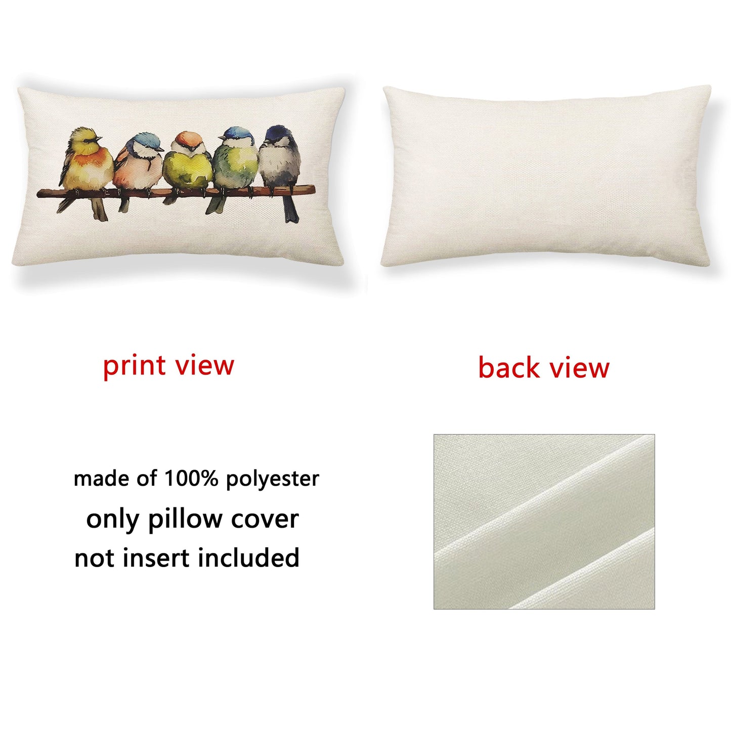 Set of 2 - Oil Painting of Natural Birds Printed on Polyester Linen Pillow Covers, measuring 30.48cm x 50.8cm. These double-sided printed covers are perfect for your sofa, seat, or as lumbar support. Great for all seasons, these decorative pillows will