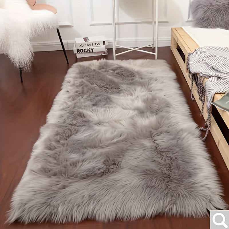 Plush White Faux Sheepskin Rug - Luxurious, Easy to Clean Carpet for Living Room & Bedroom, Ideal Holiday Present