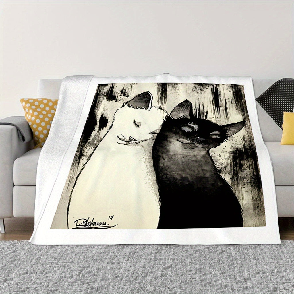 Stay warm and cozy with our Cozy Contemporary Style Black and White Cats Throw Blanket. This all-season multifunctional blanket is made from soft flannel fleece, perfect for use on your sofa, bed, car, or during camping trips. Featuring a digital print