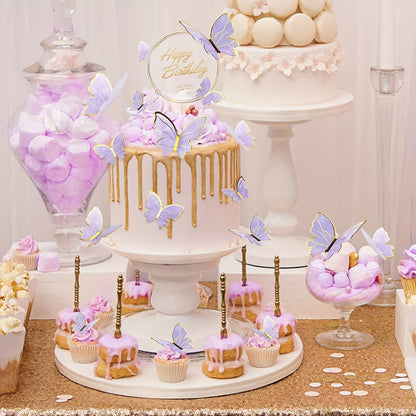 40 pieces of butterfly cake decorations, including 3D cupcake and wall decorations in pink and purple for birthdays, anniversaries, and parties.