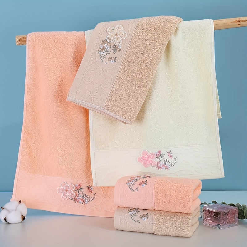 2 cotton embroidered hand towels perfect for home bathroom, absorbent and quick-drying with soft and skin-friendly fabric.