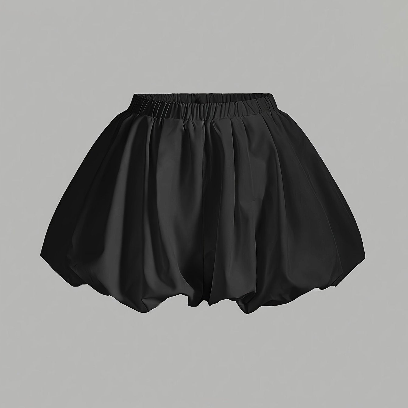 Double-layer high-waisted shorts with lining and lantern shape in solid color.